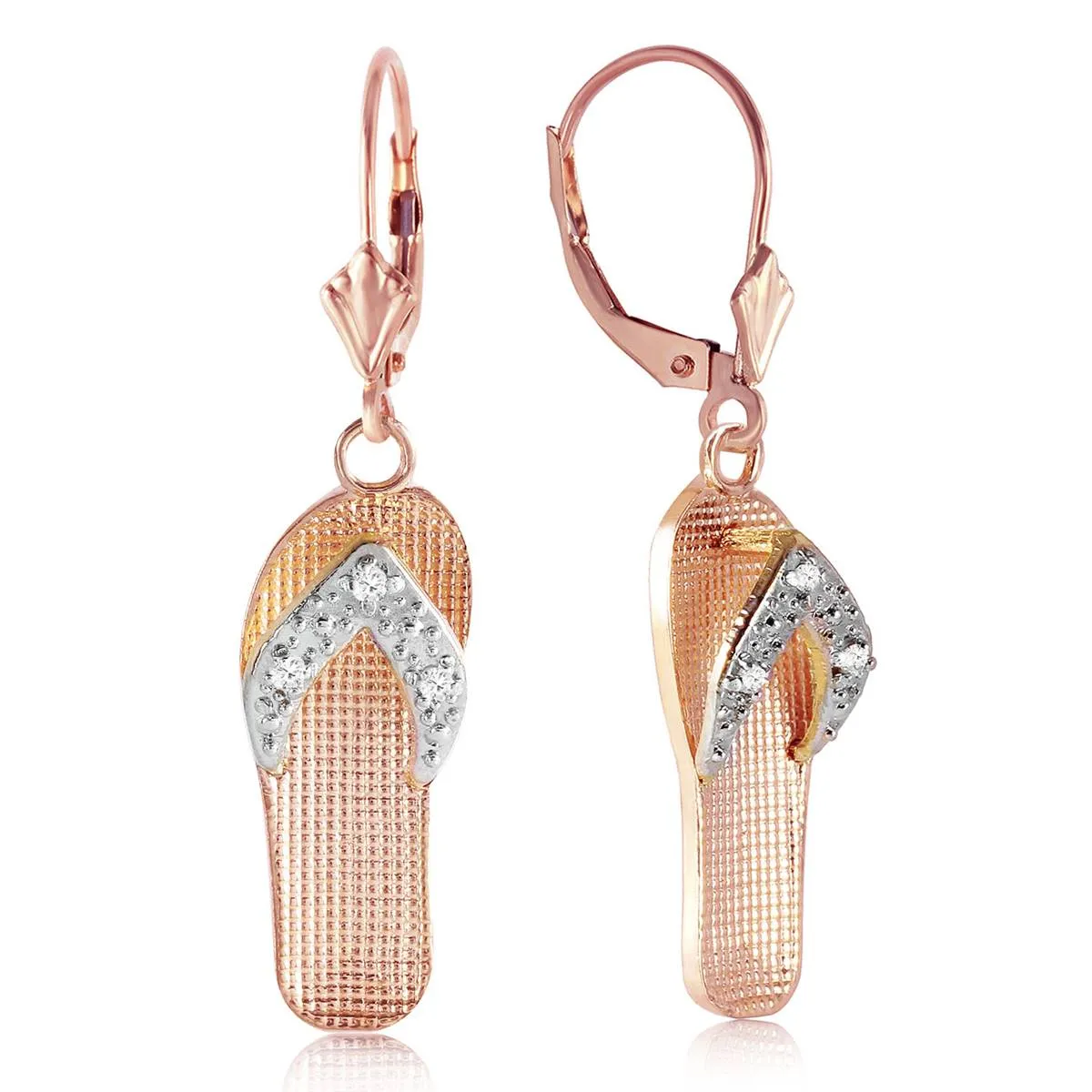 0.04 Carat 14K Solid Rose Gold Shoes Leverback Earrings Diamond