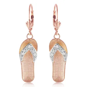 0.04 Carat 14K Solid Rose Gold Shoes Leverback Earrings Diamond