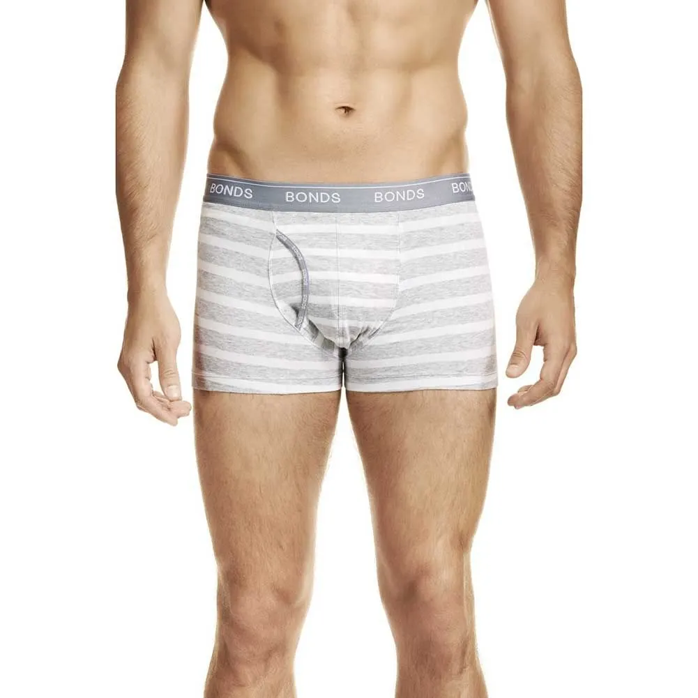 18 X Bonds Mens Guyfront Trunks Underwear Black/Grey/Grey Stripe