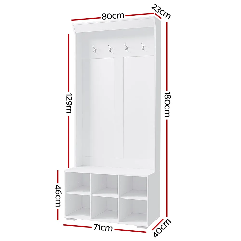 180cm Shoe Rack Cabinet Hall Tree Coat Rack - White