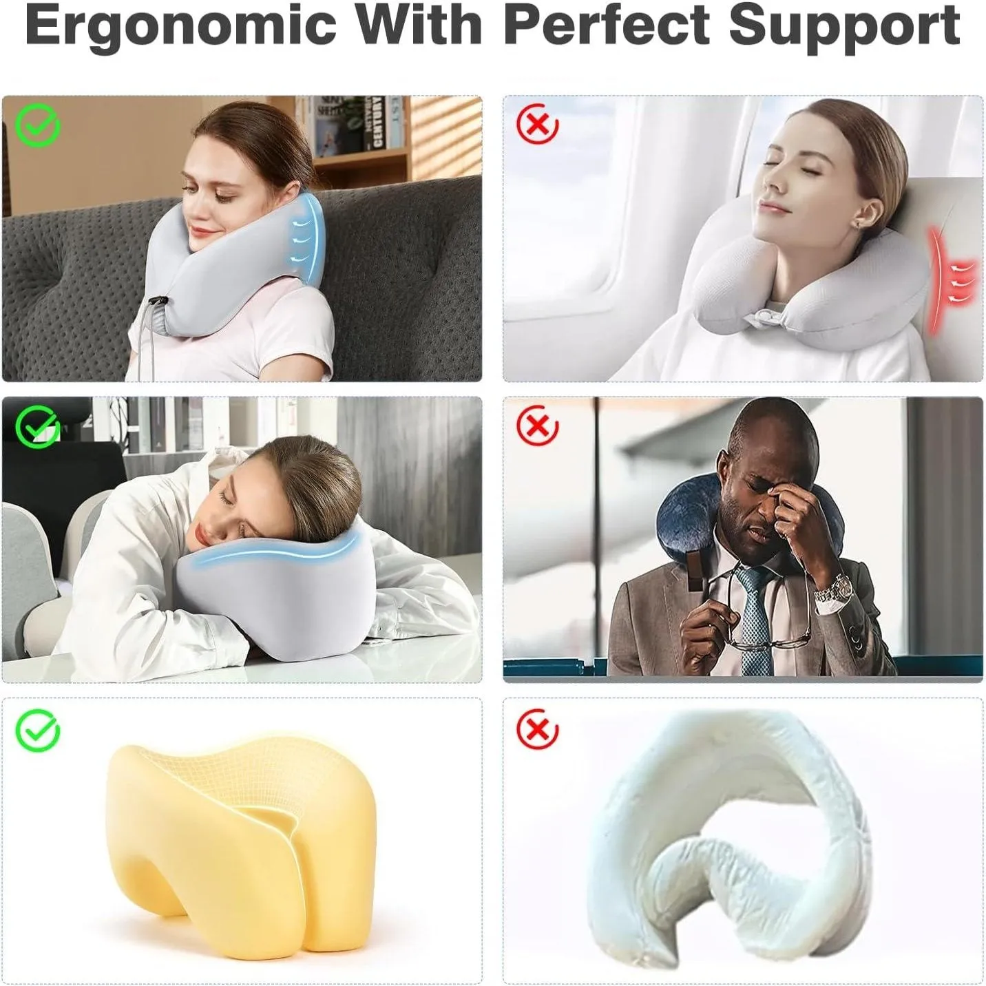 2-In-1 Travel Neck Pillow, Advanced Neck Support for Long Flights