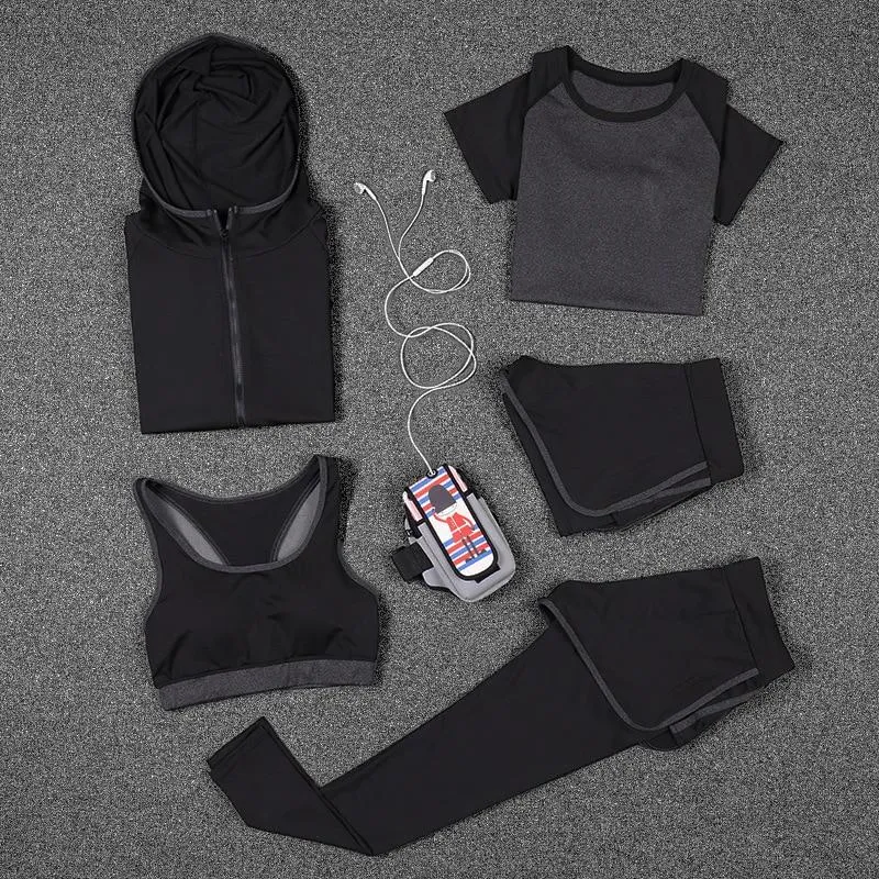 5 PCS Women Yoga Set for Running T-Shirt Tops Sports Bra Vest Fitness Pants Short sleeve Shorts Pant Gym Workout Sports Suit Set