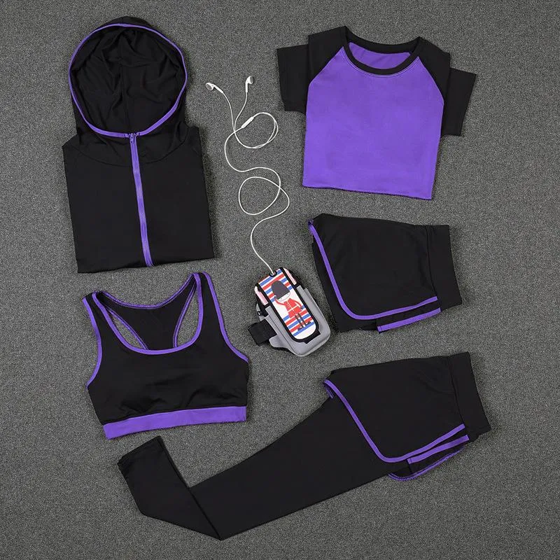 5 PCS Women Yoga Set for Running T-Shirt Tops Sports Bra Vest Fitness Pants Short sleeve Shorts Pant Gym Workout Sports Suit Set