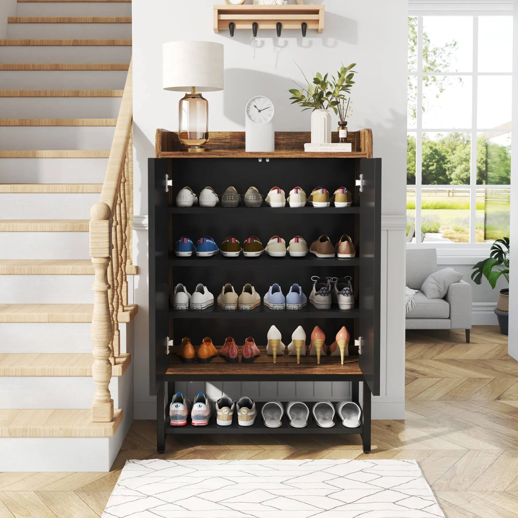 5-Tier Shoe Cabinet Shoe Rack Organizer with Doors for Entryway