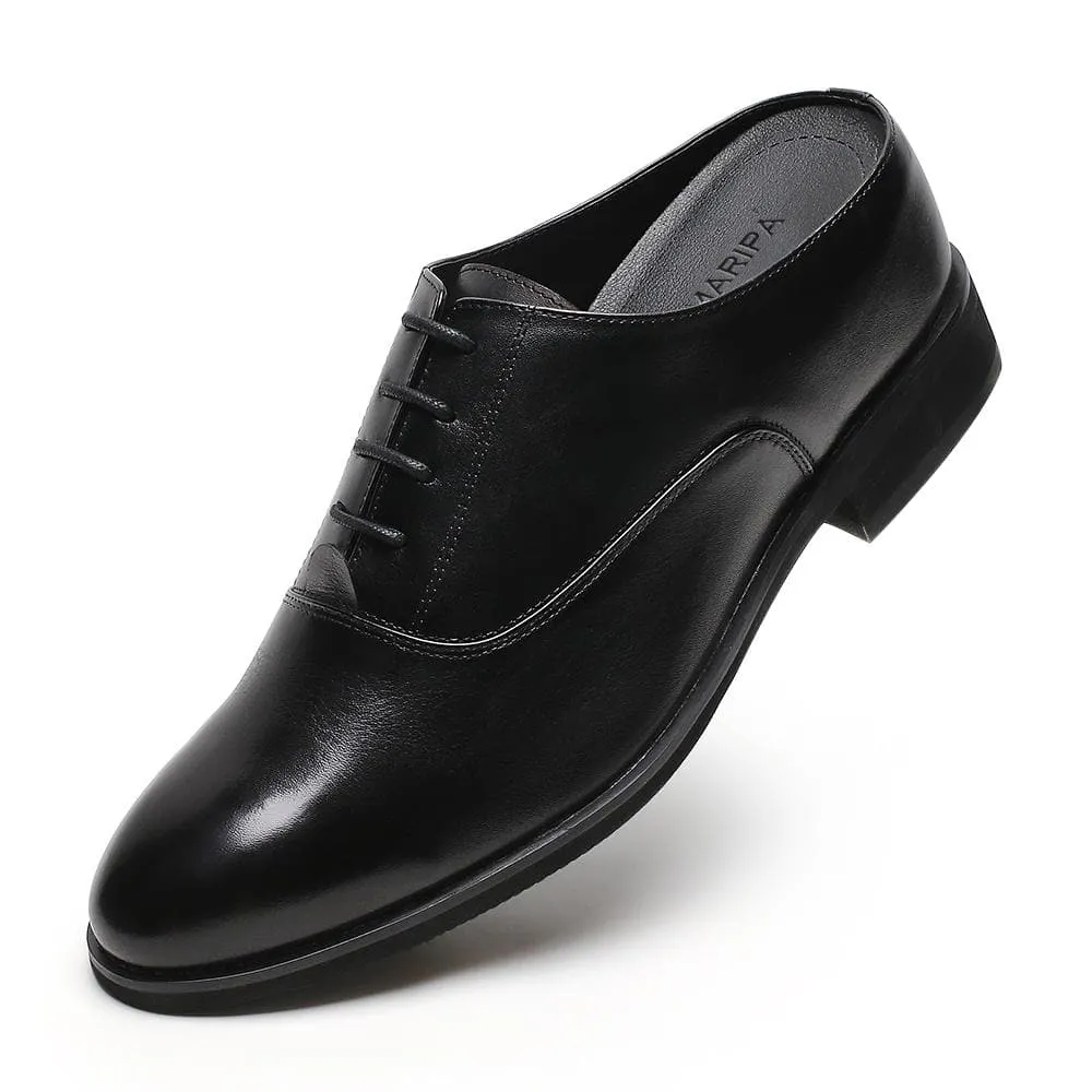 7 CM / 2.76 Inches CMR CHAMARIPA Height Increasing Slip On Shoes Elevator Shoes For Men Black Leather Dress Slippers