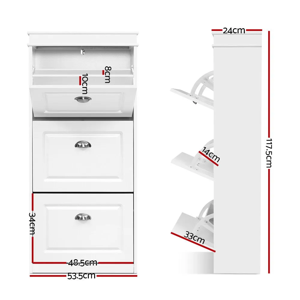 Adjustable White Shoe Cabinet 18 Pairs 3 Tier - Artiss