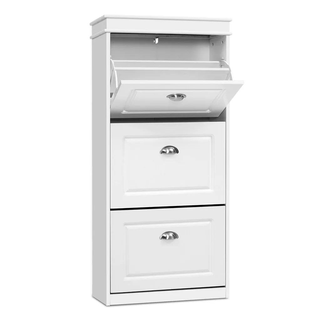 Adjustable White Shoe Cabinet 18 Pairs 3 Tier - Artiss