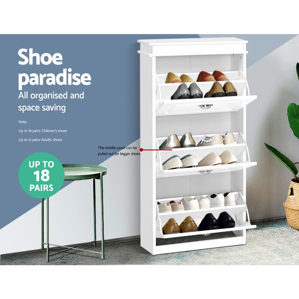 Adjustable White Shoe Cabinet 18 Pairs 3 Tier - Artiss