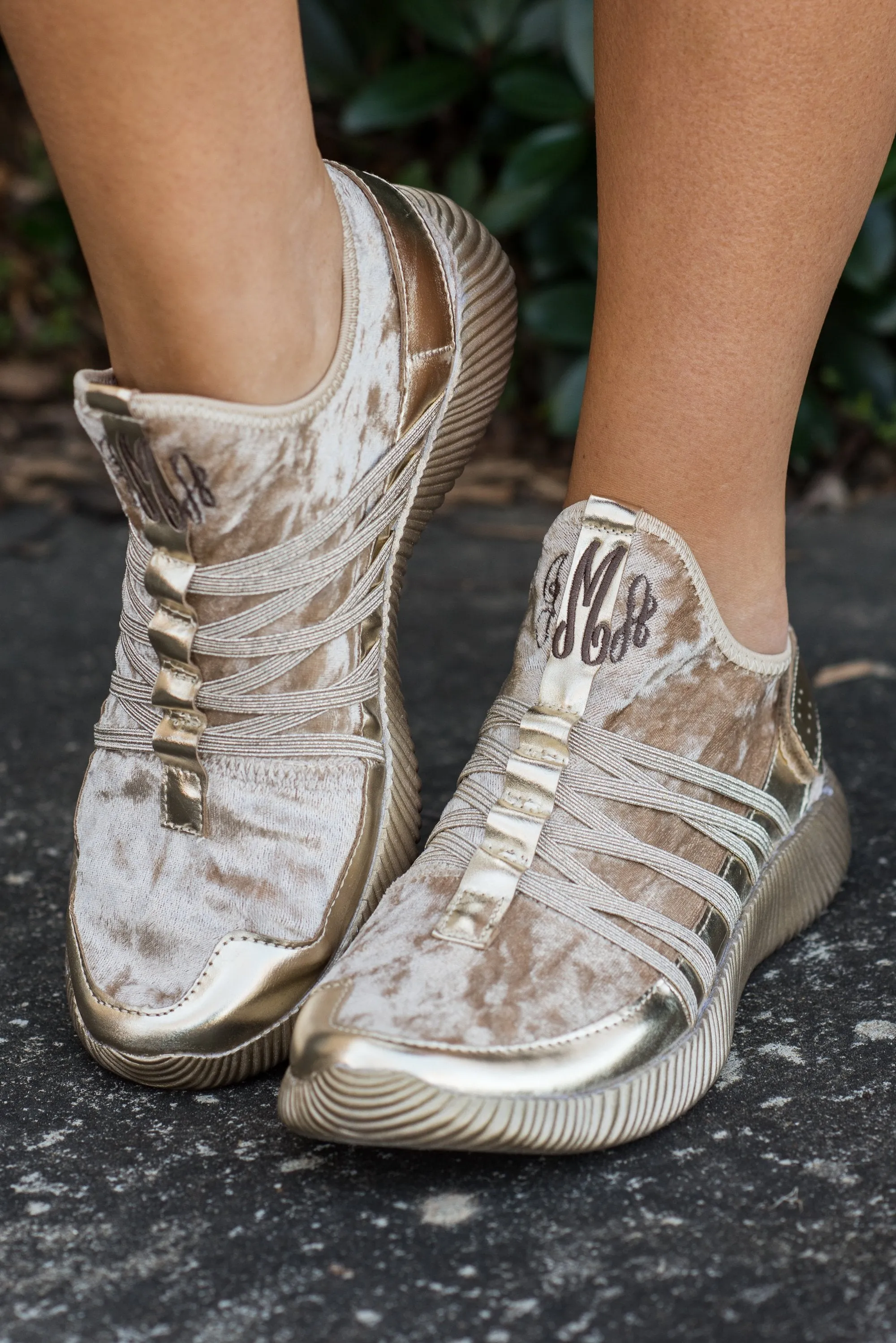 Aim To Be Active Velvet-Metallic Gold Sneakers