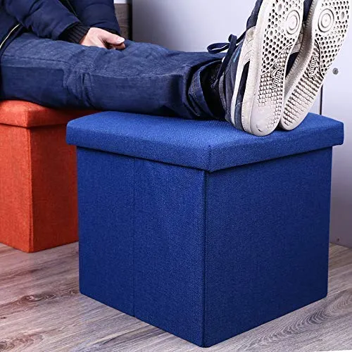 ALMAND Foldable Storage Ottoman Footrest Toy Box Coffee Table Stool, 2-Pack, 11.8x11.8x11.8 inch, (2 pcs)