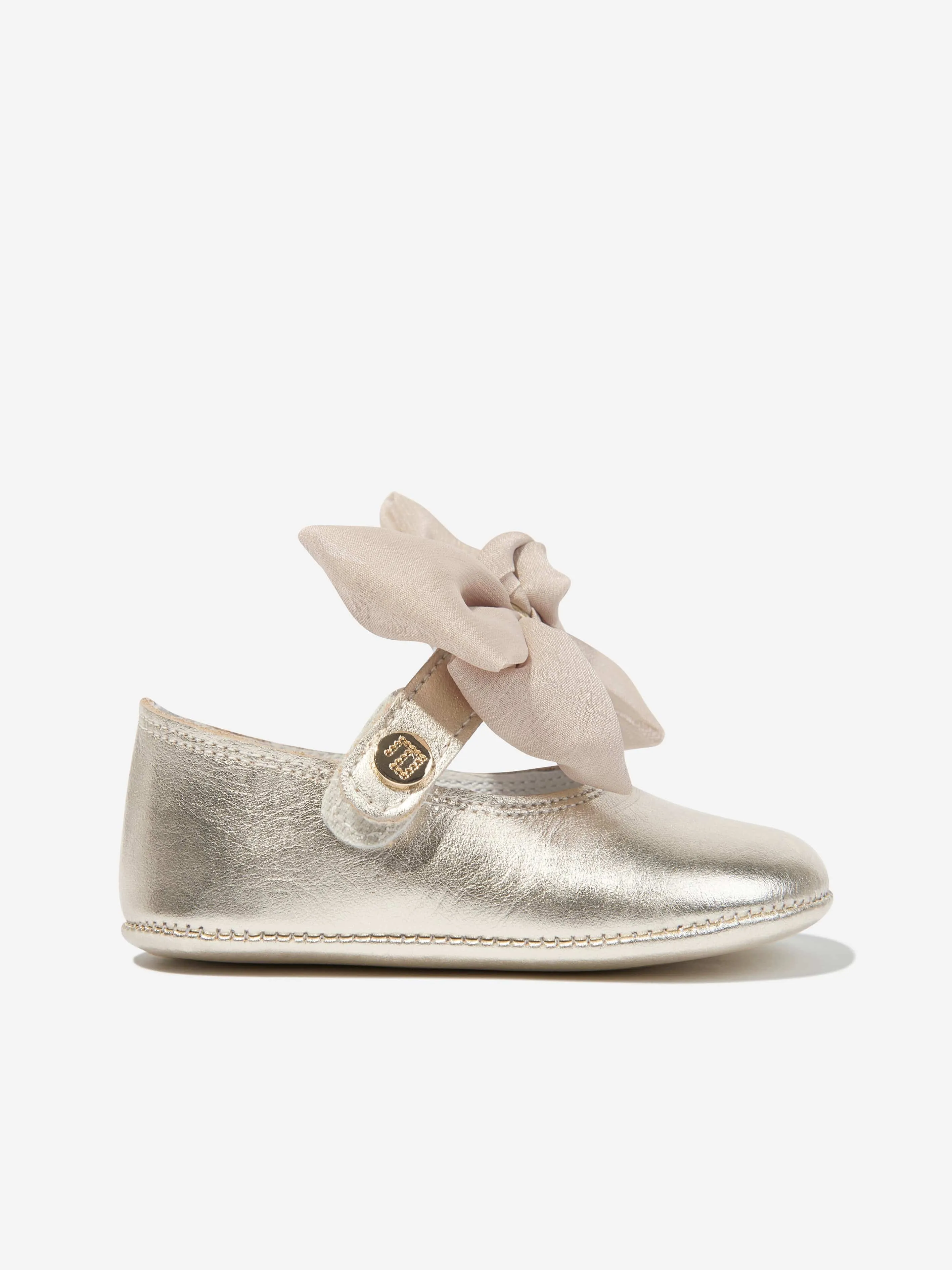 Andanines Baby Girls Leather Bow Shoes in Gold