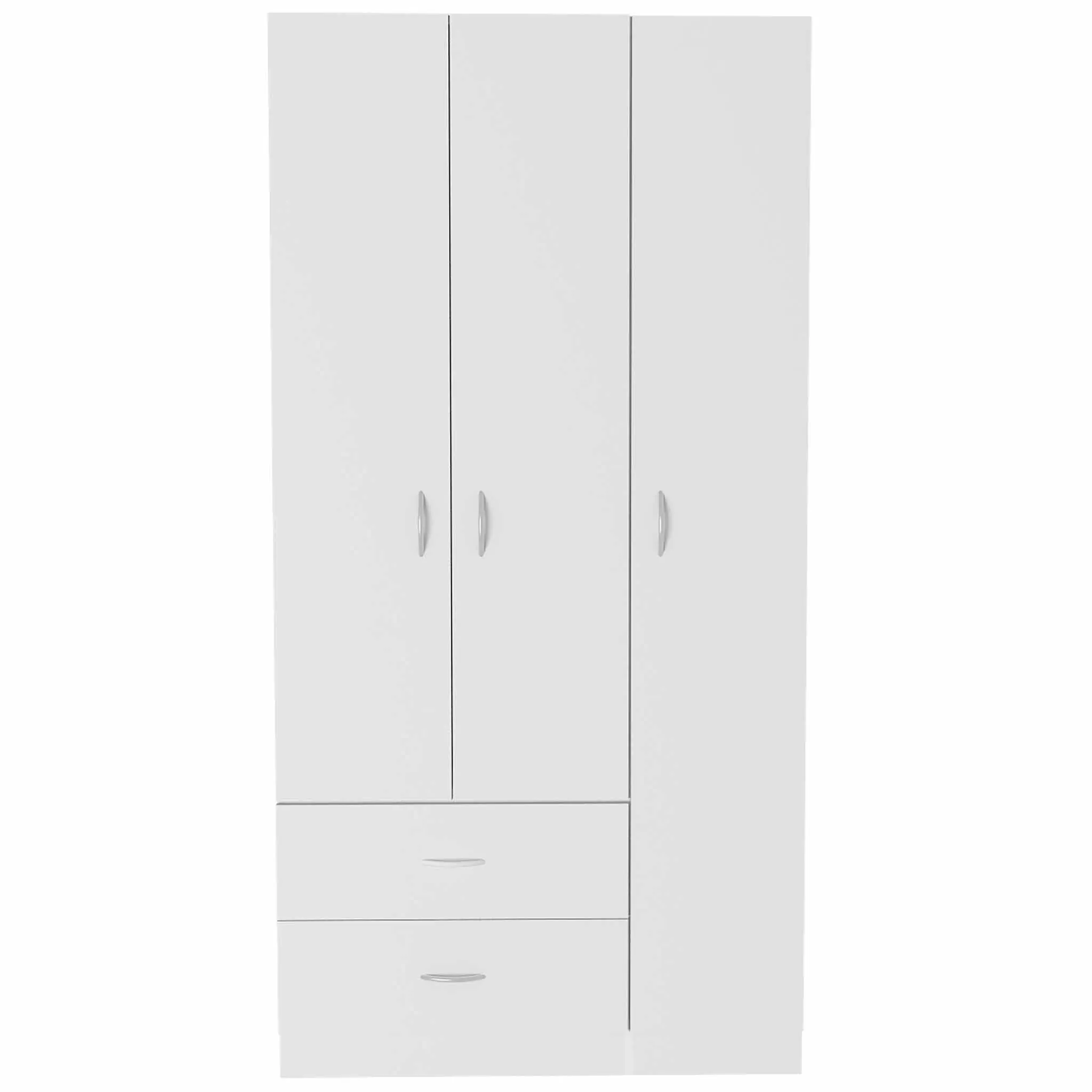 Austral 3 Door Armoire with Drawers, Shelves, and Hanging Rod -White