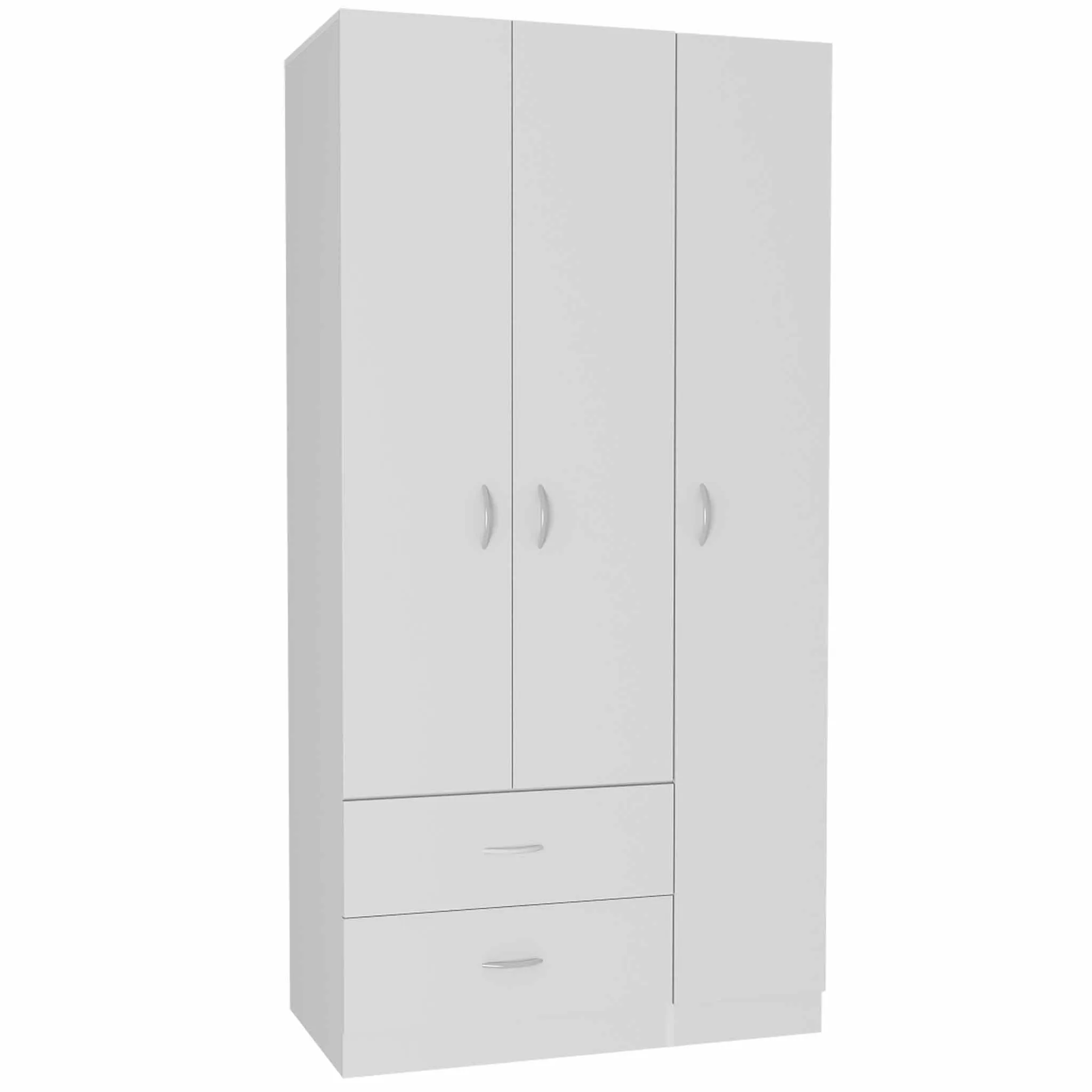 Austral 3 Door Armoire with Drawers, Shelves, and Hanging Rod -White