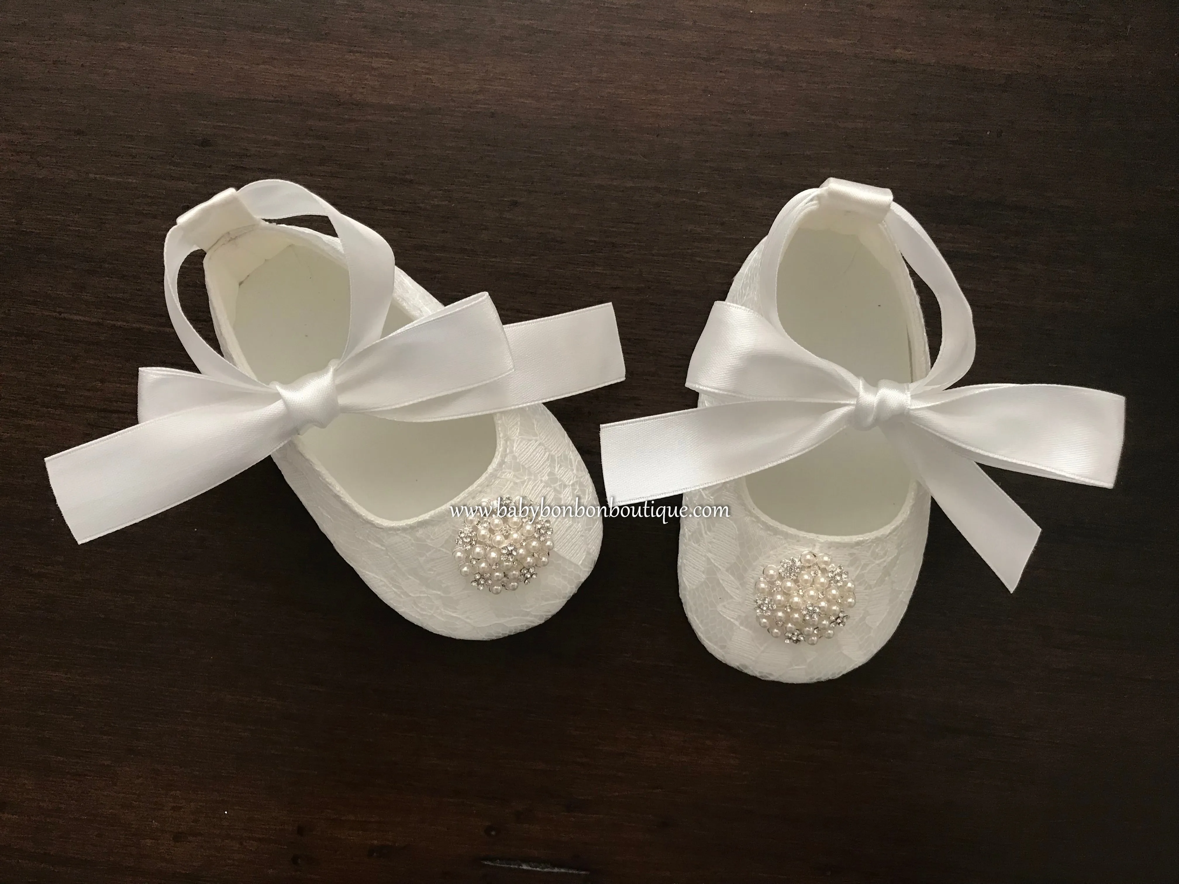 Baby Girl Christening Shoes, Pearls & Rhinestones