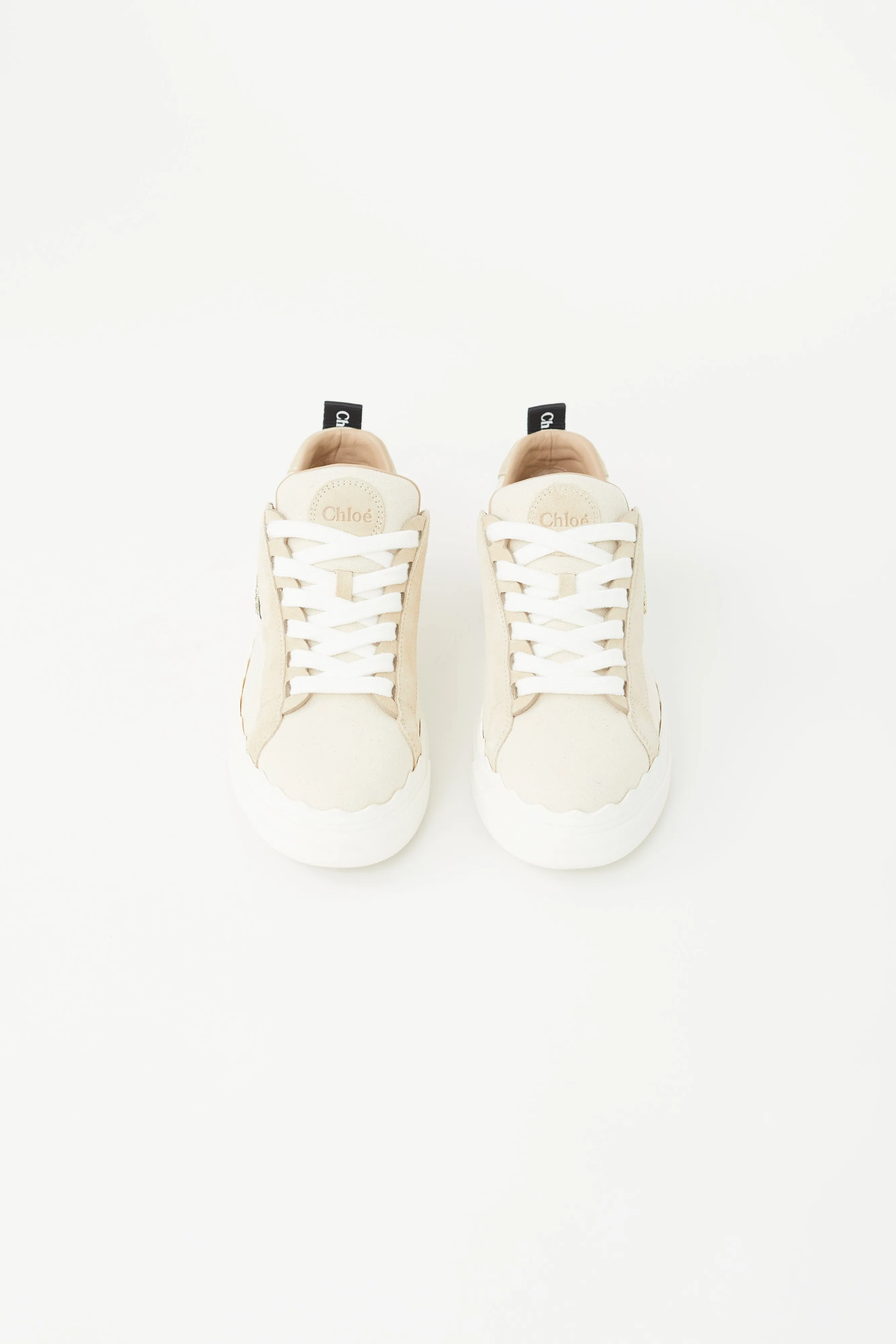 Beige Canvas Logo Sneaker