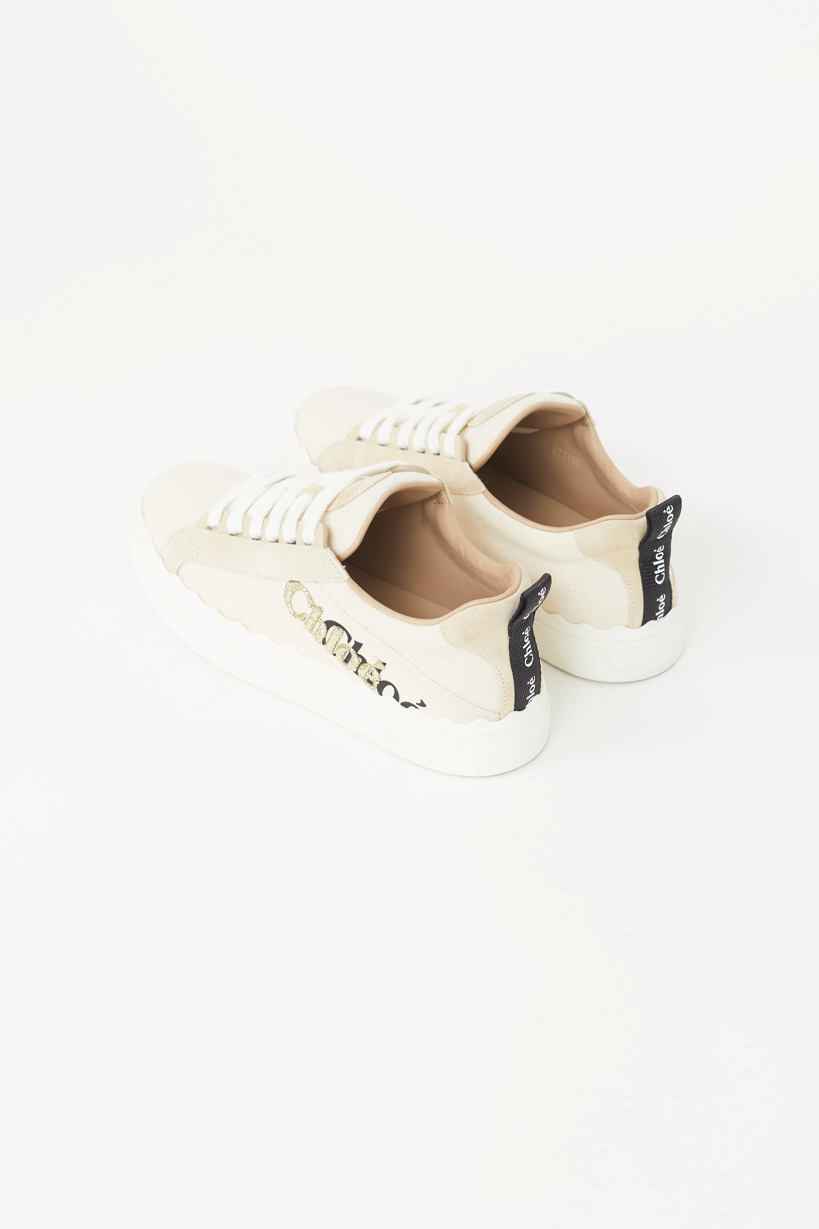 Beige Canvas Logo Sneaker