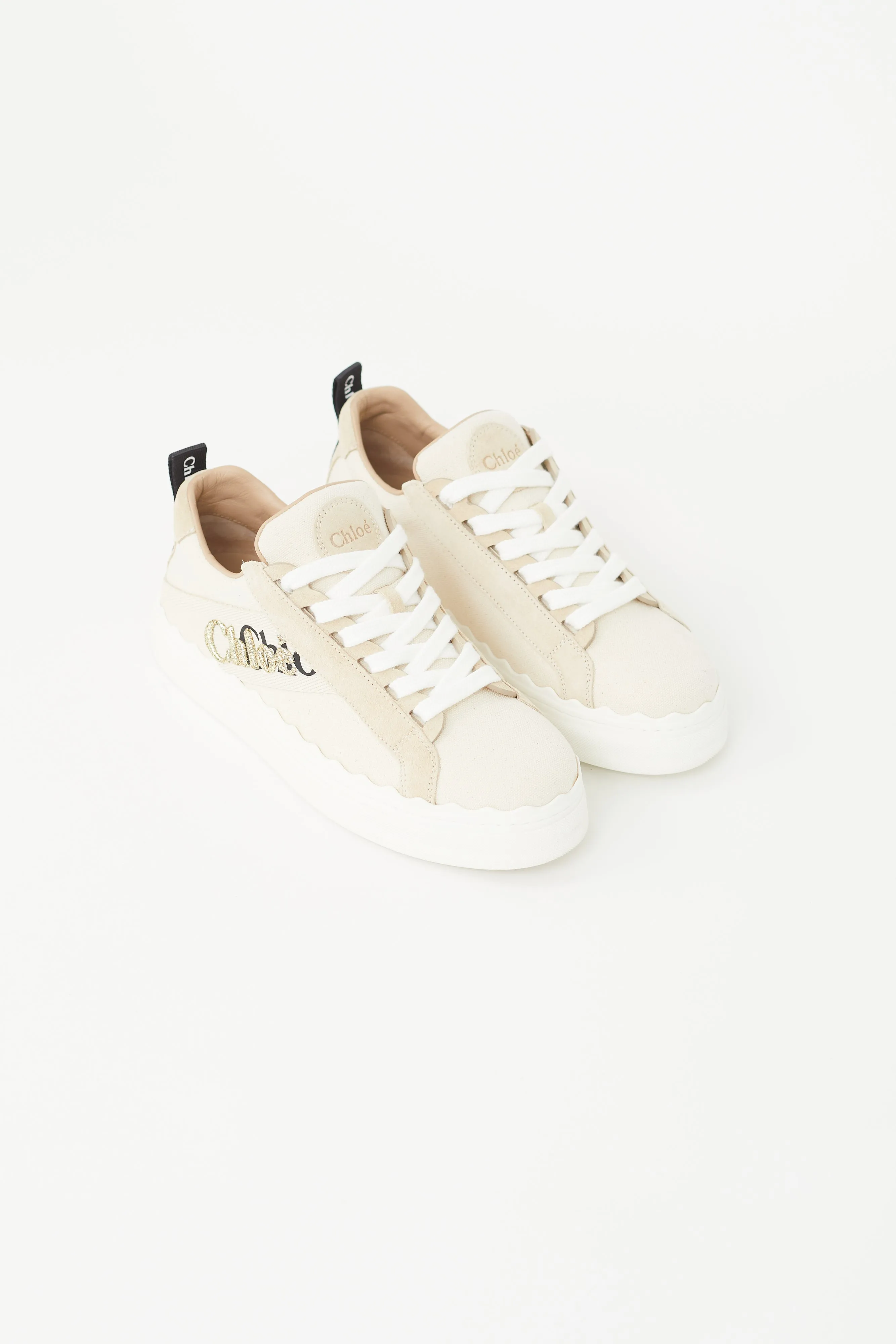 Beige Canvas Logo Sneaker