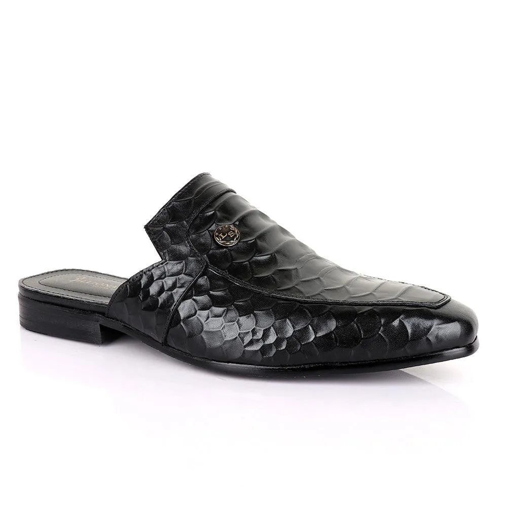 Billionaire Couture Hippo Black Leather Half Shoe