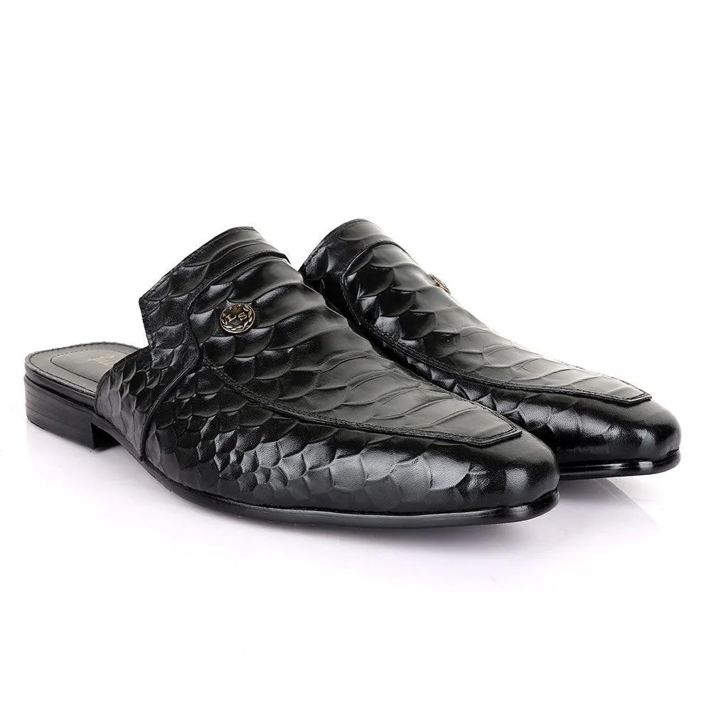 Billionaire Couture Hippo Black Leather Half Shoe