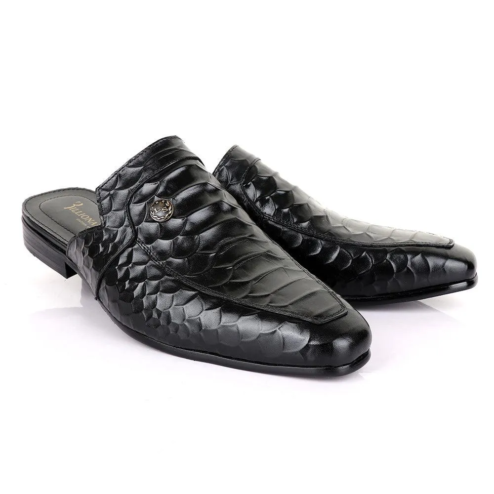 Billionaire Couture Hippo Black Leather Half Shoe