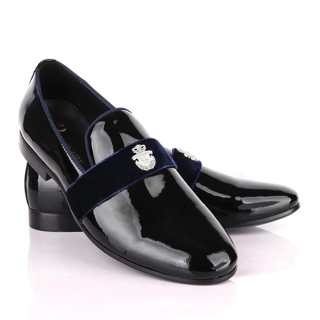 Billionaire Patent Wetlips Black with Blue Tape Loafers Shoe