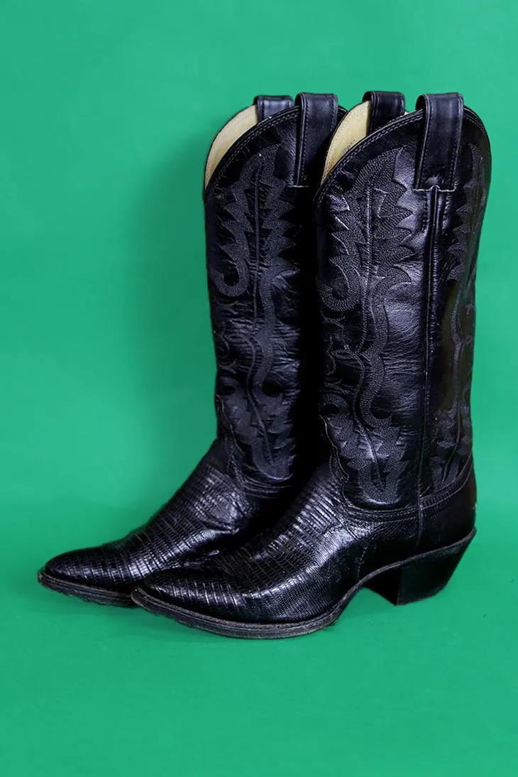 Black Leather Cowboy Boots