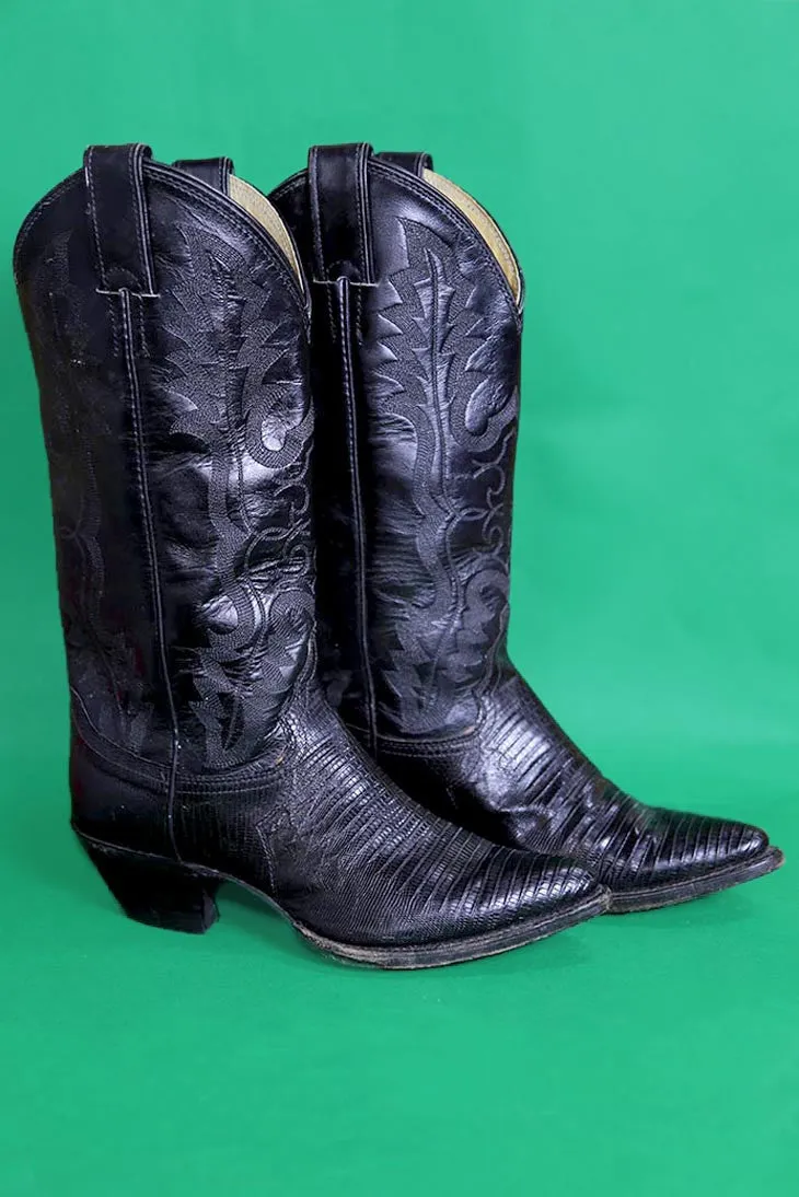 Black Leather Cowboy Boots