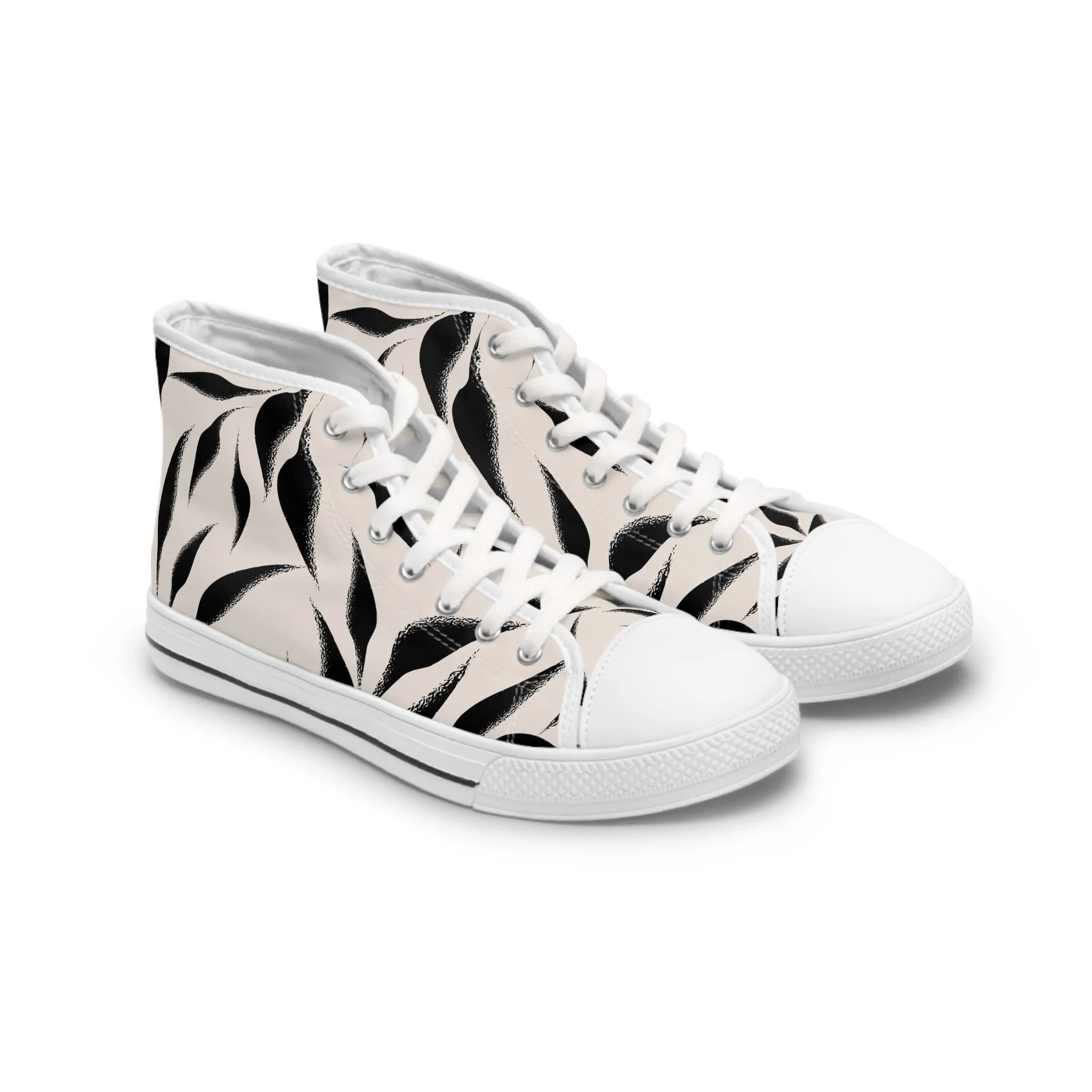 Black Leaves and Peach Background Women's High Top Sneakers