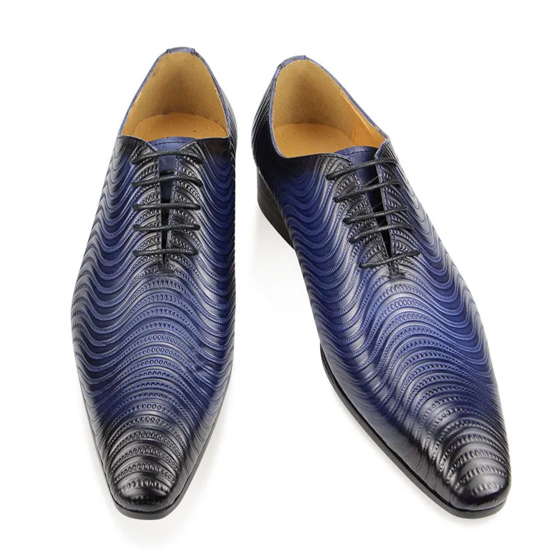 Blue Lace-Up Pointed Toe Oxford Shoes