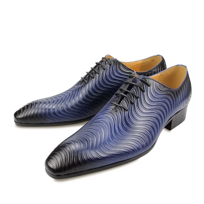 Blue Lace-Up Pointed Toe Oxford Shoes