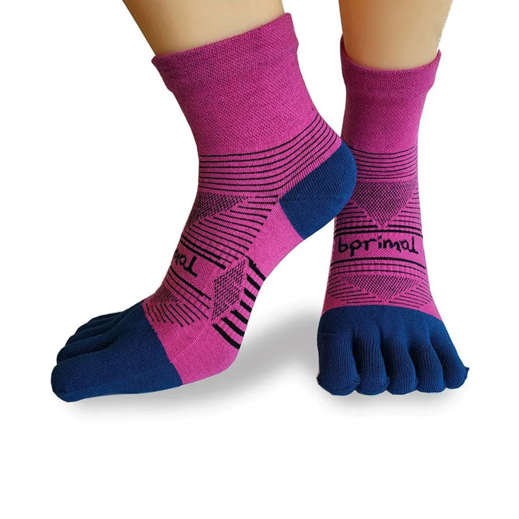 Bprimal Performance Five-Toe Socks - Womens - Regular Weight - Mini-Crew - Pink/Navy