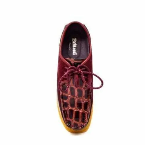 British Walkers Crown Croc Men's Burgundy Crocodile Leather and Suede Crepe Sole