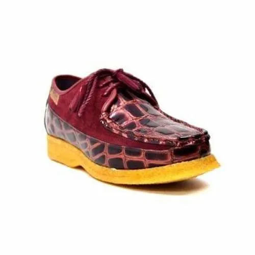 British Walkers Crown Croc Men's Burgundy Crocodile Leather and Suede Crepe Sole