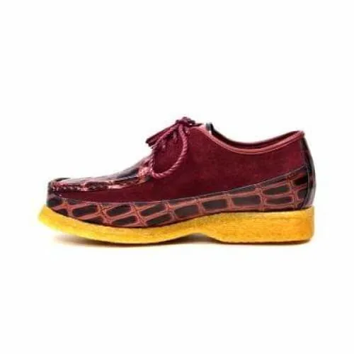 British Walkers Crown Croc Men's Burgundy Crocodile Leather and Suede Crepe Sole