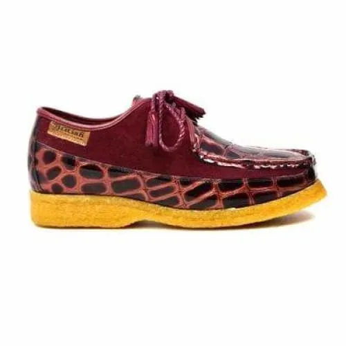 British Walkers Crown Croc Men's Burgundy Crocodile Leather and Suede Crepe Sole