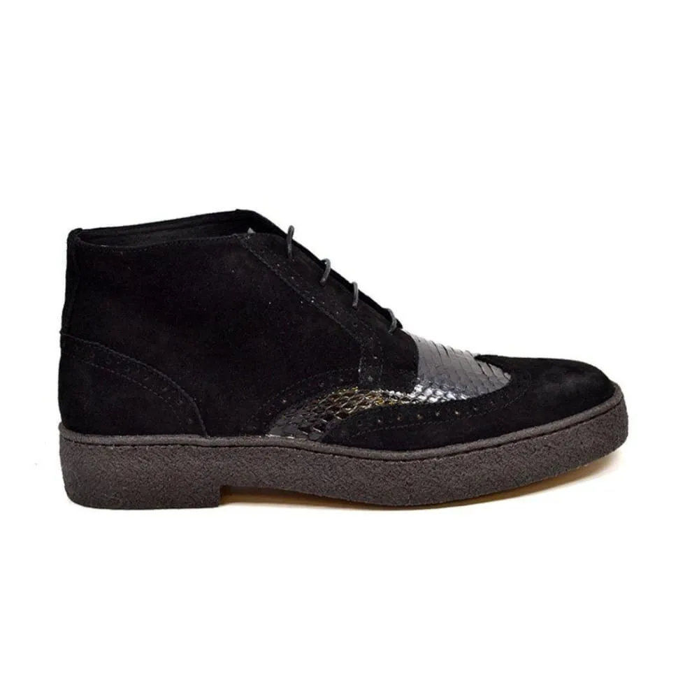 British Walkers Men's Wingtip Black Snake Skin & Suede