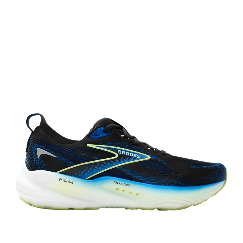 Brooks Men's Glycerin 22 Running Shoes in Black/Cobalt/Neo Yellow SS25