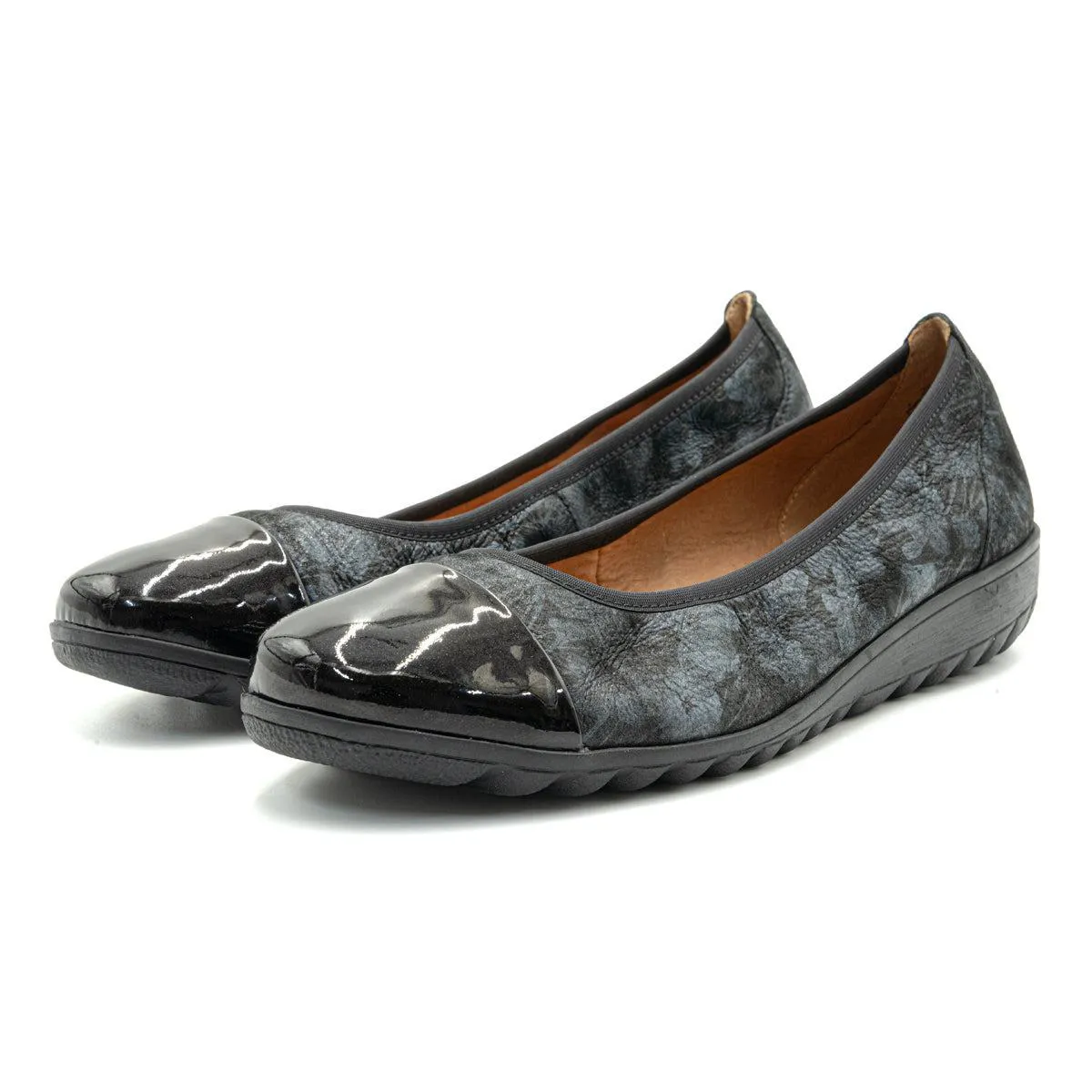 Caprice Floral Ballerinas Leather Black Colour For Women