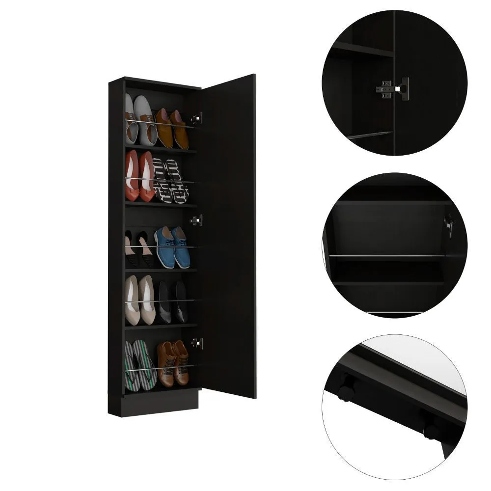 Cassidy Rectangle Tall Shoe Cabinet with Mirror Black Wengue