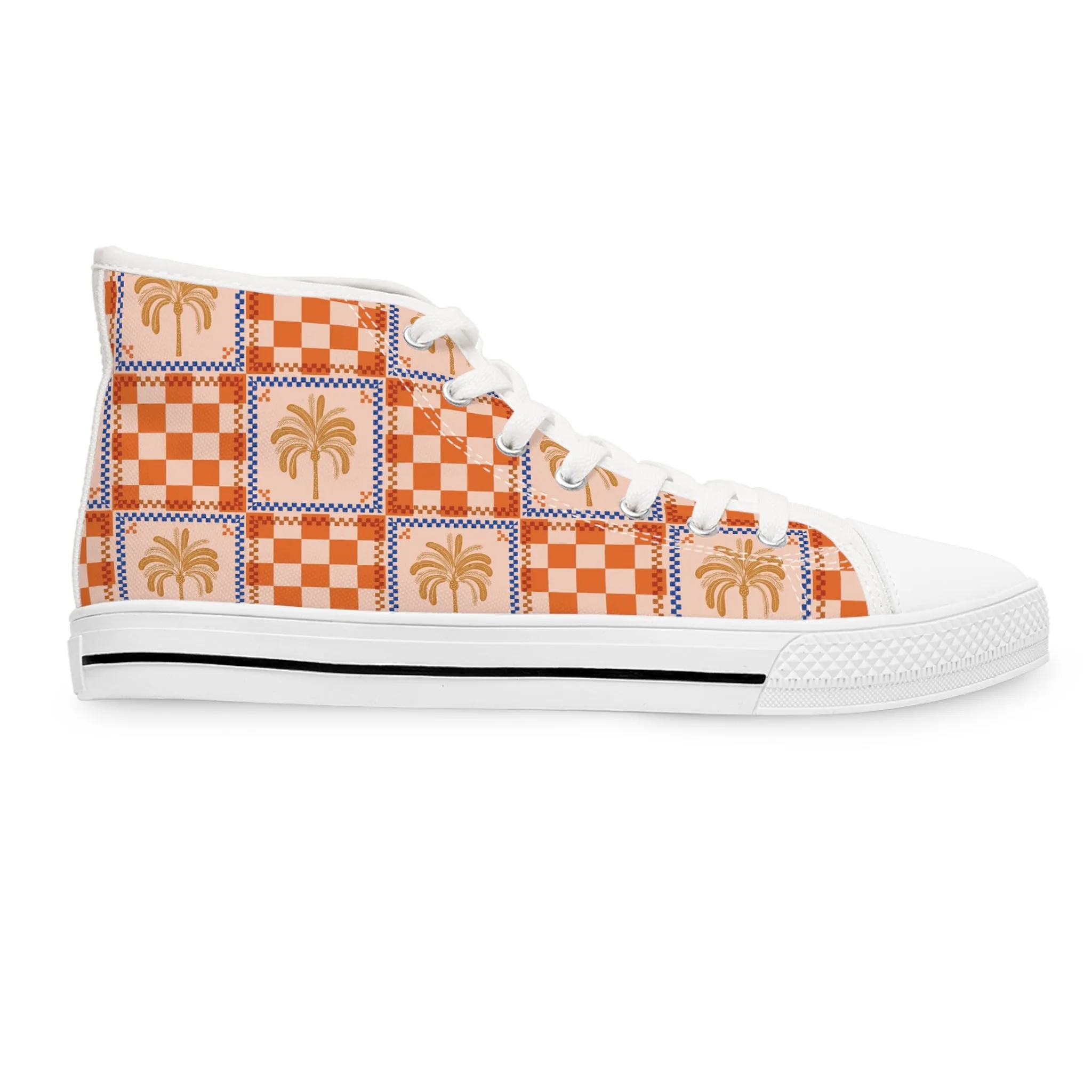 Checkered Palm Trees Women's High Top Sneakers