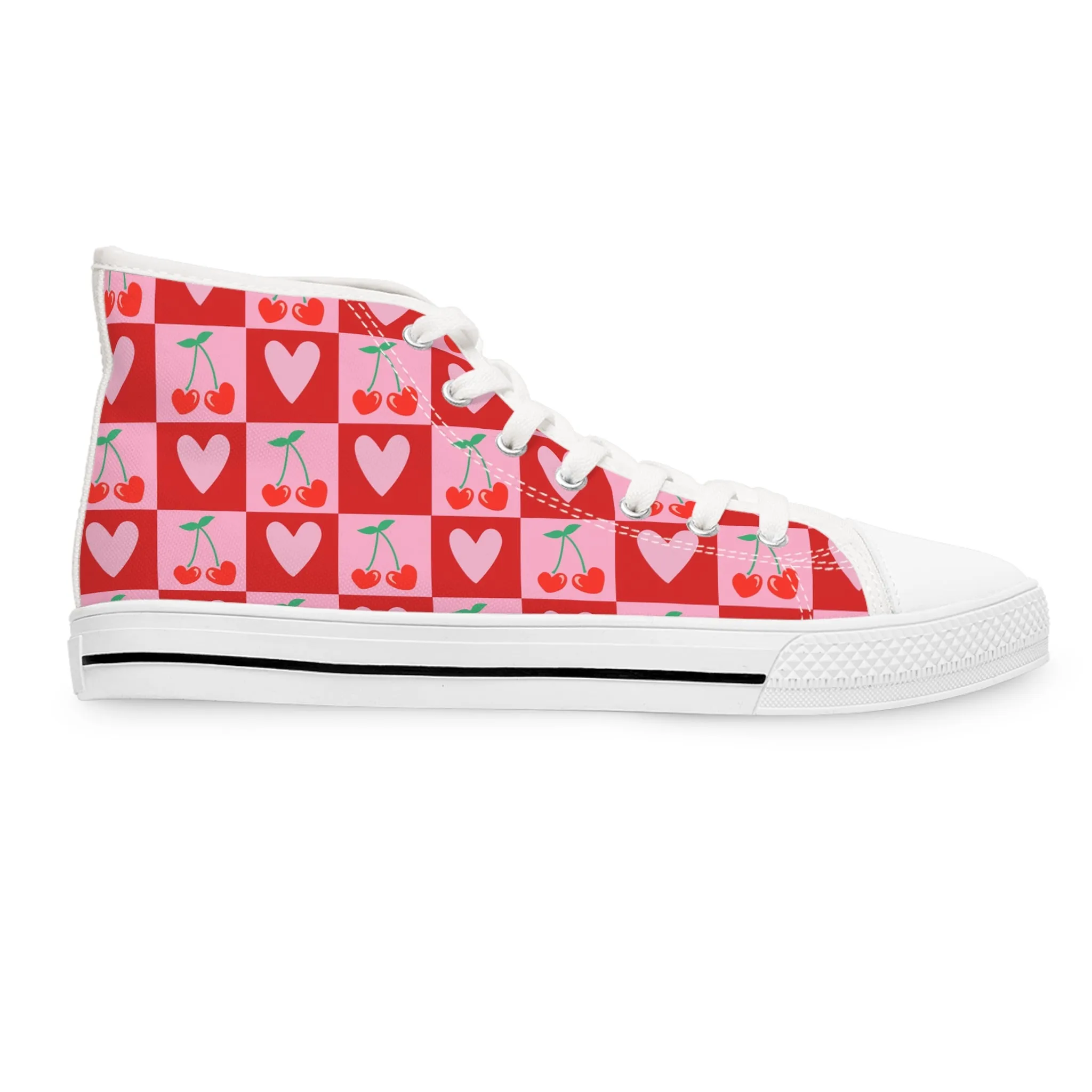 Cherry and Hearts Women's High Top Sneakers