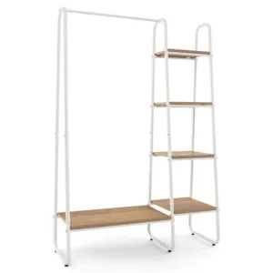 Clothes Rack Free Standing Storage Tower with Hanging Bar-Natural