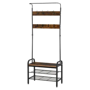 Coat Rack Stand Industrial hallway Shoe Rack Removable Hooks Metal Wood Hangers Storage Cabinet Rustic Brown 72L×34W×185Hcm