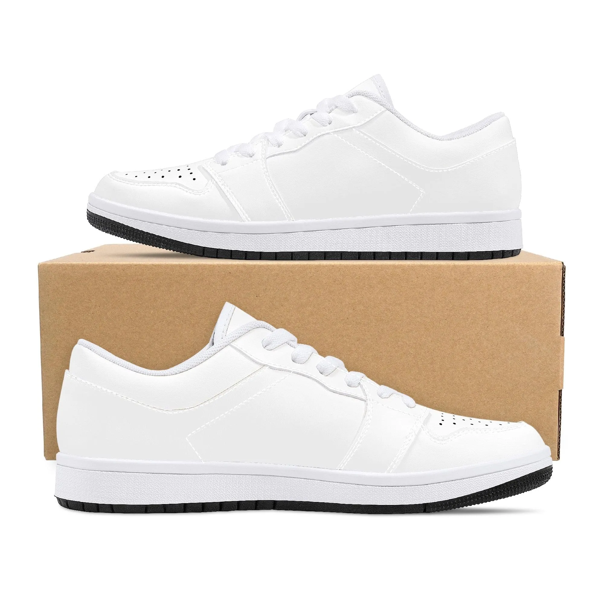 Custom Low Top Leather Sneakers -White D15