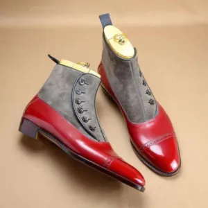 Custom Made Bespoke Boot, Two Tone Leather, Suede Button Ankle Toe Cap Brogue Boots, Order Now Made To Measure Handmade Boots For Mens & Womens (Copy) (Copy)