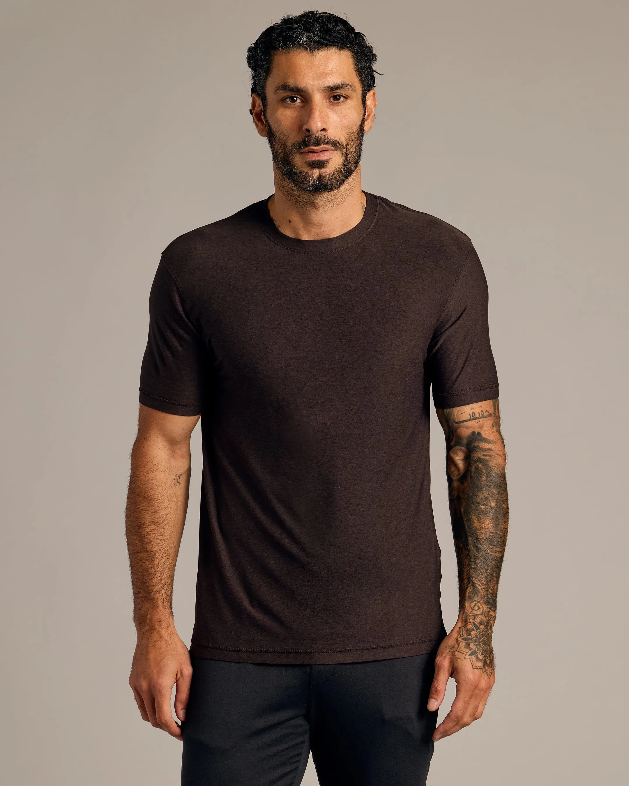 Dark Heather Cocoa Active Crew Neck Tee