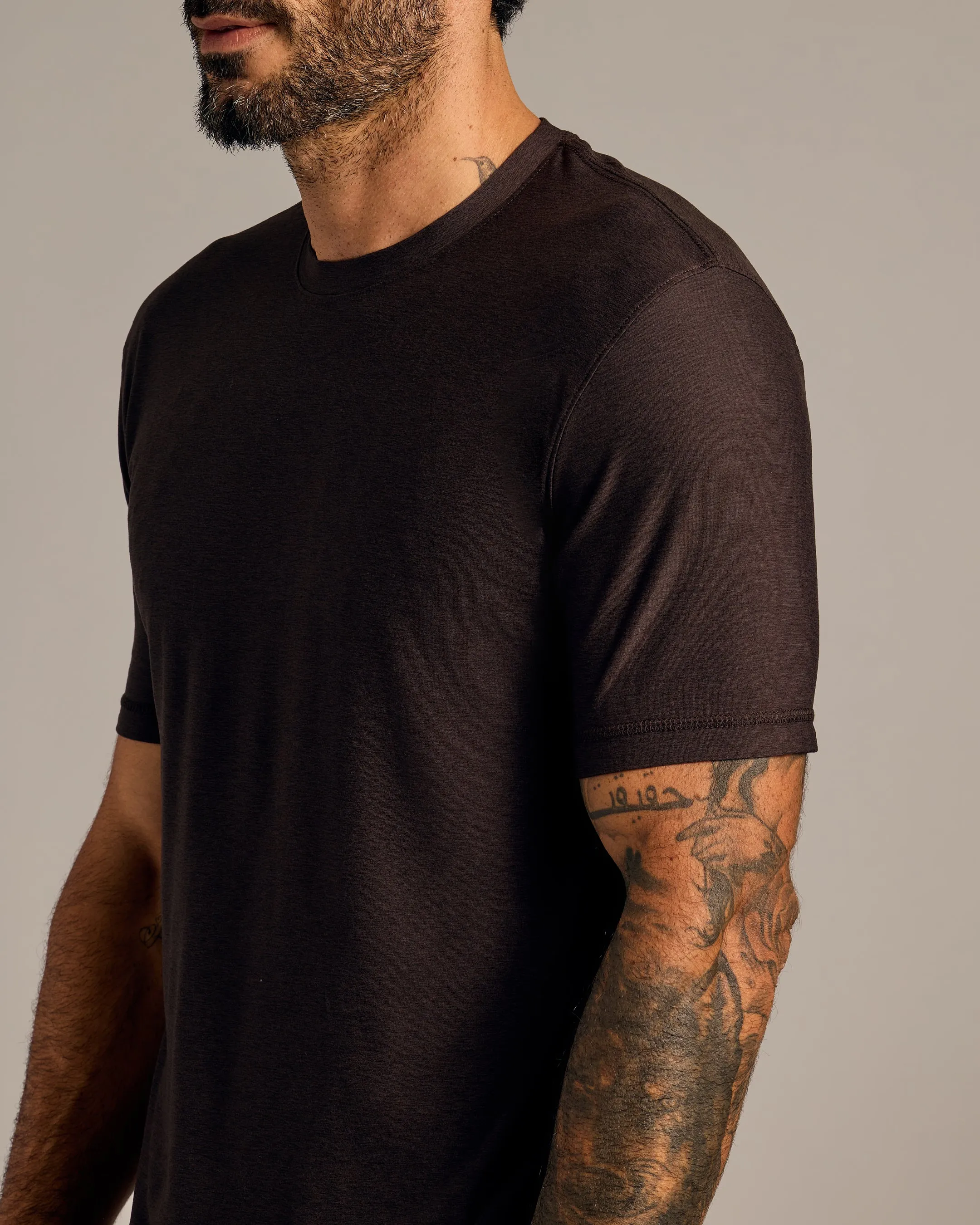 Dark Heather Cocoa Active Crew Neck Tee