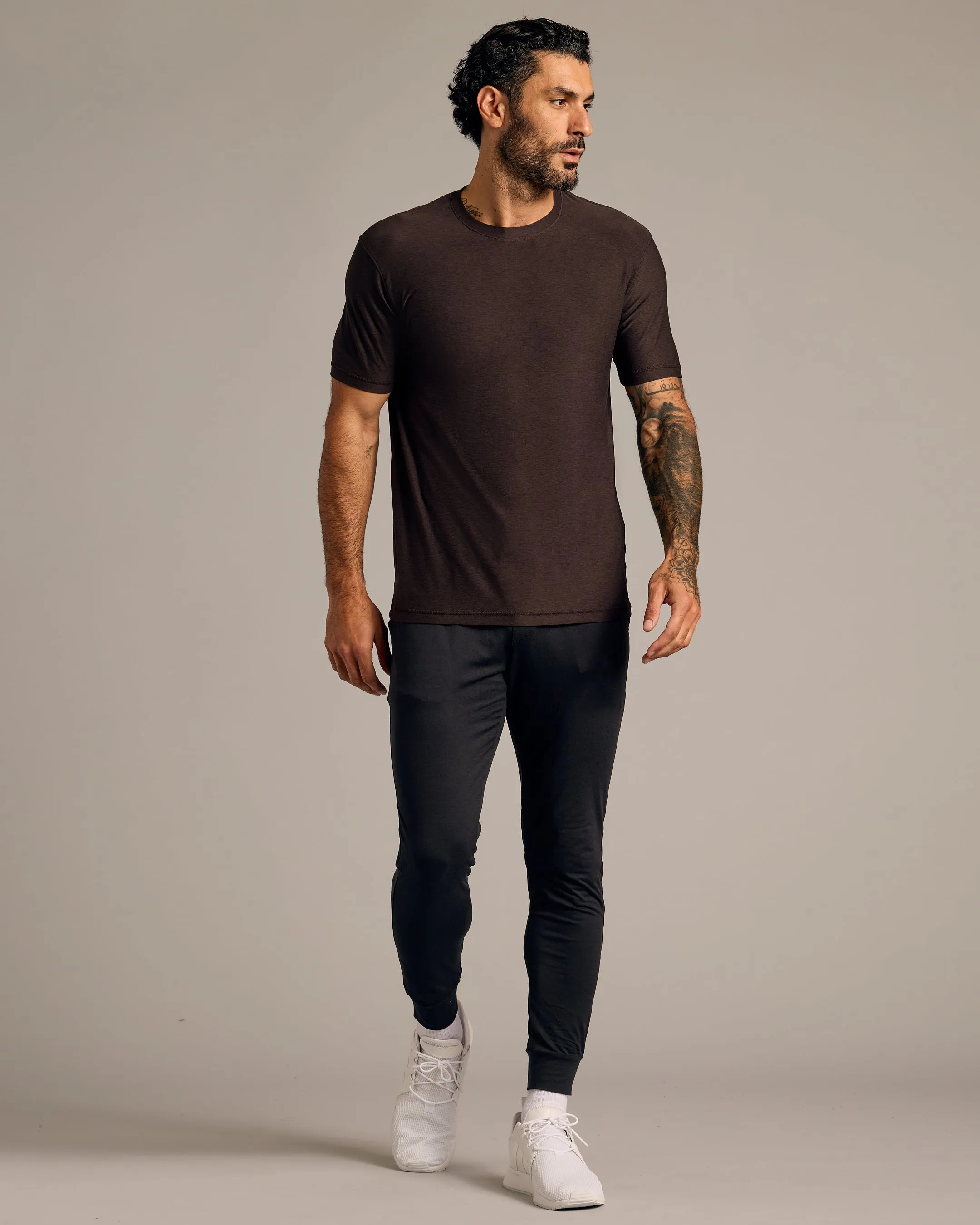 Dark Heather Cocoa Active Crew Neck Tee