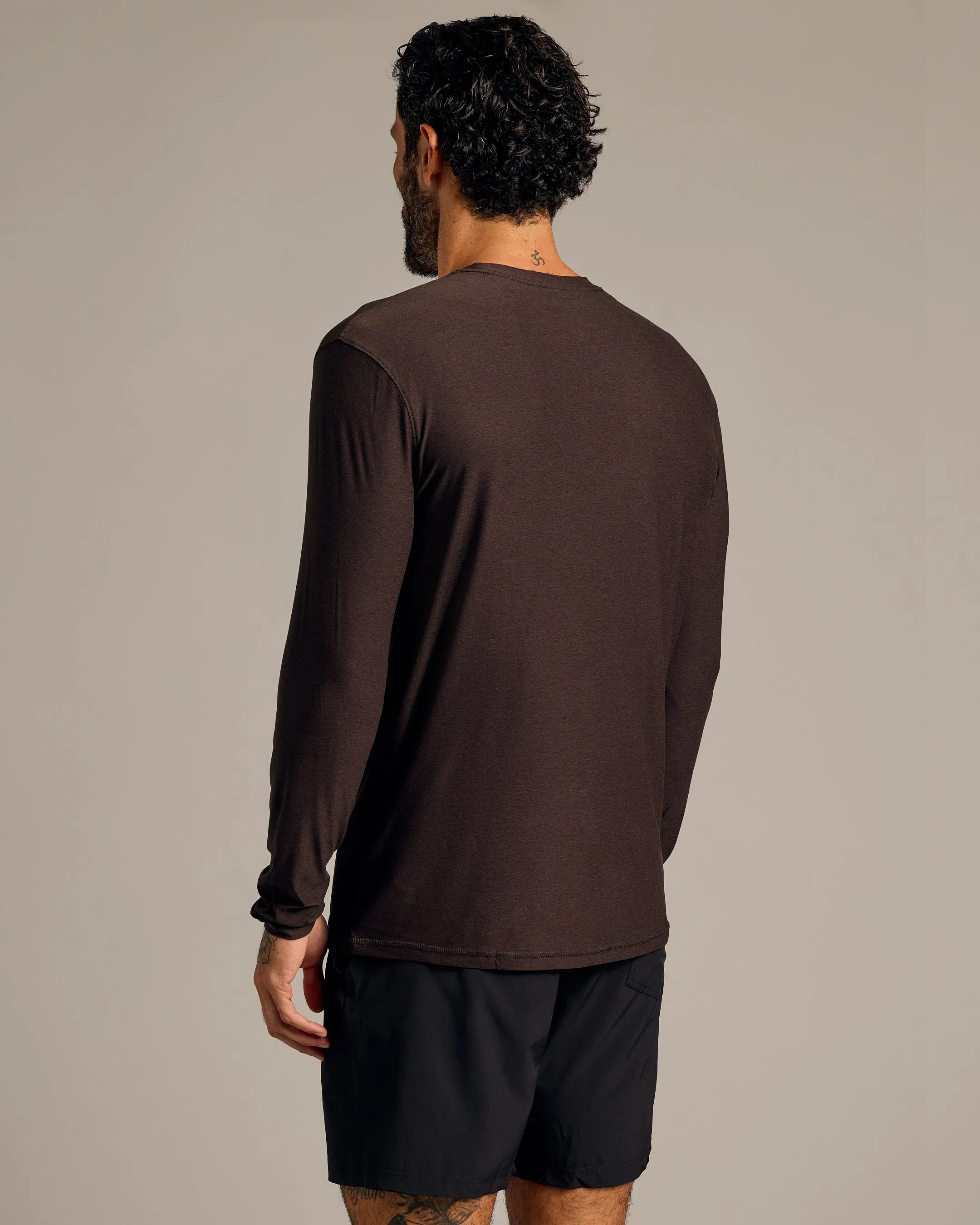 Dark Heather Cocoa Active Long Sleeve Crew T-Shirt