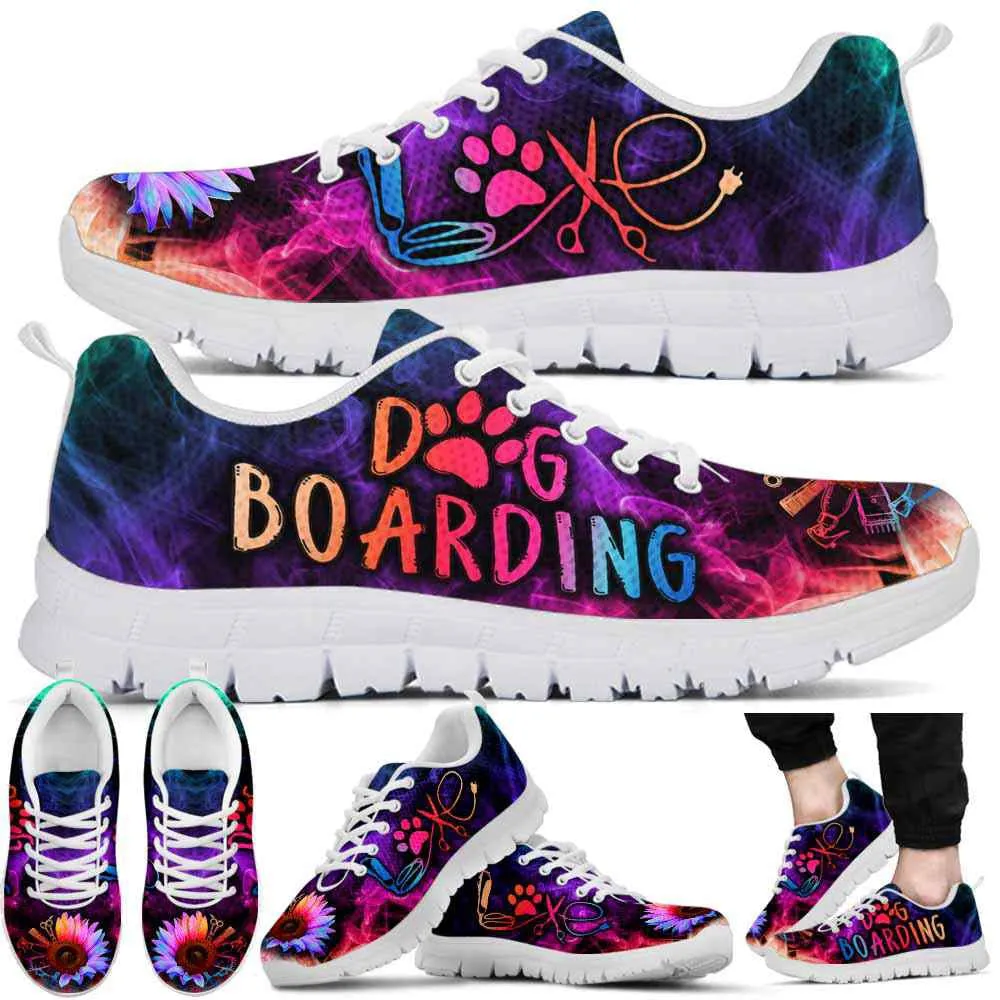 Dog Boarding Rainbow Sunflower Smoke Sneakers Shoes, Dog Print Shoes, Best Running Shoes, Unique Gifts For Dog Lovers